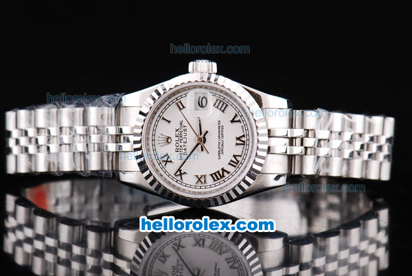 Rolex Datejust Oyster Perpetual Swiss ETA 2671 Automatic Movement Silver Case with White Dial and Roman Markers - Click Image to Close